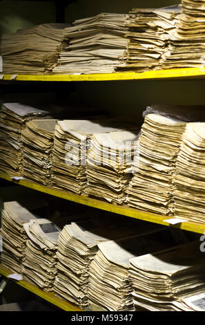 Archive with old newspapers of 1970 Stock Photo