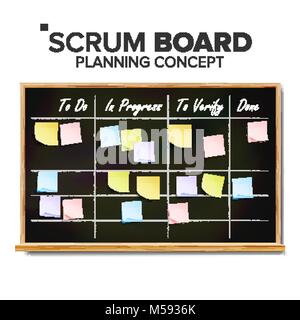 Kanban board Vector. Sticky Notes. Business Working Process Management. Team Planning Iterations. Realistic Illustration Stock Vector