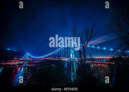 Lions gate bridge in the night sky. Stock Photo