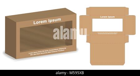box with plastic window die cut mock up template vector. Stock Vector