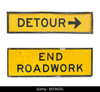 Detour on the road. Traffic signs. Repair of asphalt road Stock Photo