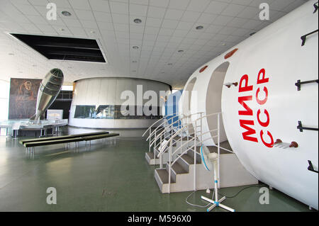 Kaluga, Russia - July 13, 2014, The layout of the orbital station 'Mir' at the Museum of Cosmonautics Tsiolkovsky Stock Photo