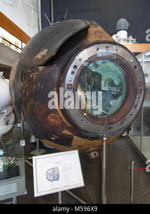 Kaluga, Russia - July 13, 2014, Lander spacecraft 'Soyuz-34' in  Museum of Cosmonautics Tsiolkovsky Stock Photo