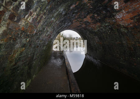 Inside the Chirk canal tunnel locally known as the 'Darkie' built in 1801 and designed by William Jessop and Thomas Telford Stock Photo