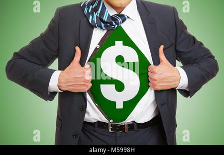 Man shows dollar sign under the shirt on his chest Stock Photo