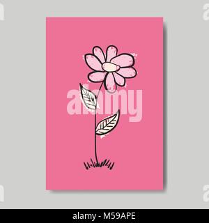 Cute Hand Drawn Greeting Card With Flower On Pink Background Happy Woman Day Concept Stock Vector