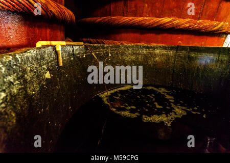 factory fish sauce production facilities on Phu Quoc island by traditional fermented method of anchovies fermented brewed in large, Vietnam Stock Photo