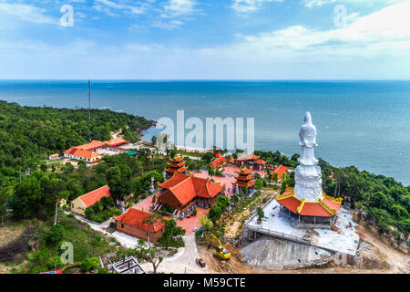 Aerial view of Chinese temple on Phu Quoc, Kien Giang, Vietnam. Ho Quoc pagoda Stock Photo