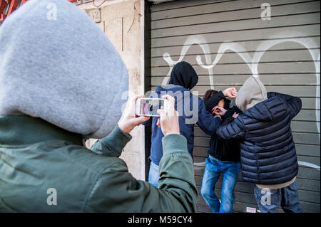 A group of boys bullies a peer in Rome  Featuring: Atmosphere, Bullying, Bullies Where: Rome, Italy When: 20 Jan 2018 Credit: IPA/WENN.com  **Only available for publication in UK, USA, Germany, Austria, Switzerland** Stock Photo