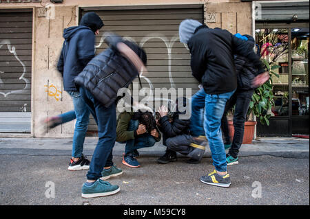 A group of boys bullies a peer in Rome  Featuring: Atmosphere, Bullying, Bullies Where: Rome, Italy When: 20 Jan 2018 Credit: IPA/WENN.com  **Only available for publication in UK, USA, Germany, Austria, Switzerland** Stock Photo