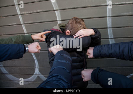 A group of boys bullies a peer in Rome  Featuring: Atmosphere, Bullying, Bullies Where: Rome, Italy When: 20 Jan 2018 Credit: IPA/WENN.com  **Only available for publication in UK, USA, Germany, Austria, Switzerland** Stock Photo