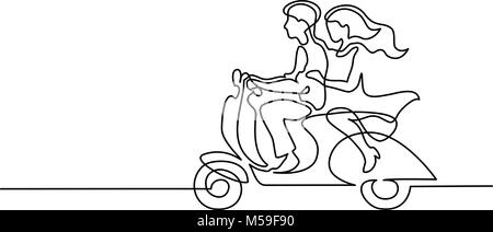 Happy couple driving on scooter Stock Vector