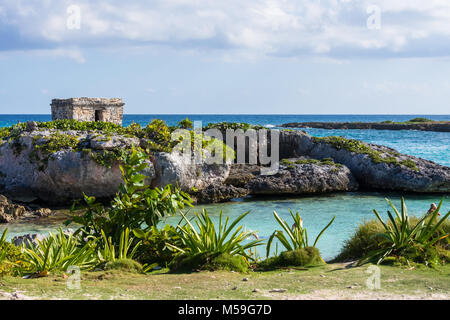 Mayan ruins in Riviera Maya, Cancun, Mexico. Landscape. Blue sky background. Stock Photo