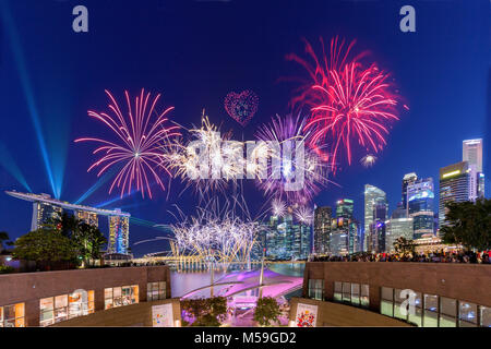 Fireworks display above Singapore City Skyline Stock Photo