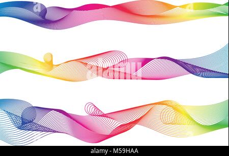 Set great rainbow waves lines gradient colorful, Vector illustration. Stock Vector