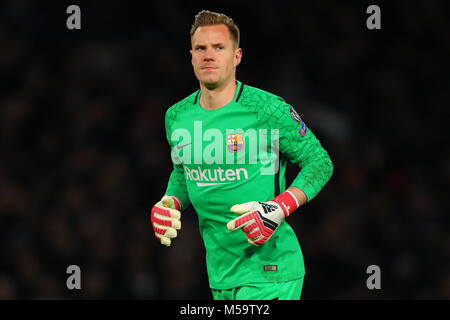 London, UK. 20th February, 2018. Marc-Andre ter Stegen of Barcelona - Chelsea v Barcelona, UEFA Champions League, Round of 16, 1st Leg, Stamford Bridge, London - 20th February 2018. Credit: Richard Calver/Alamy Live News Stock Photo