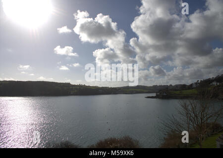 Glandore Harbour, West Cork, Ireland, 21st February, 2018. Irish Weather: A fantastic day in Glandore which is a lovely village on the Wild Atlantic Way in West Cork. Credit: aphperspective/Alamy Live News Stock Photo