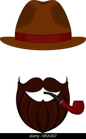 Icon poster man father dad day avatar elements set hat mustache smoking tobacco pipe beard, beaver. Stock Vector