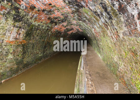 Inside the Chirk canal tunnel locally known as the 'Darkie' built in 1801 and designed by William Jessop and Thomas Telford Stock Photo