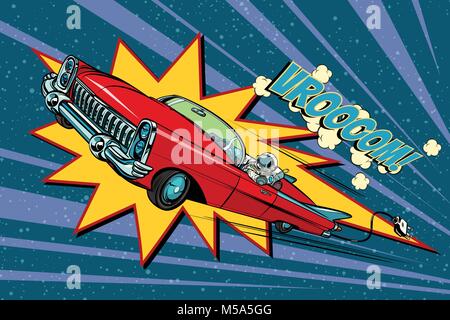 electric car space, high speed. Pop art retro comic book vector cartoon hand drawn illustration Stock Vector