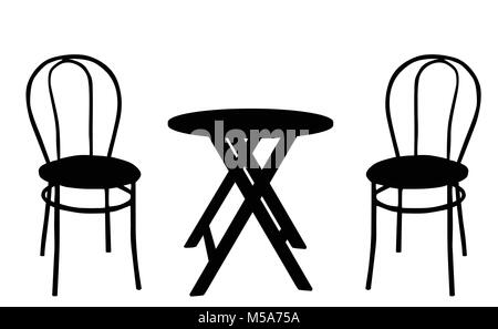 Two vintage chairs and round wooden table on white background, vector illustration Stock Vector