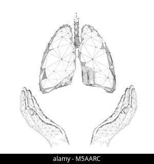 World Tuberculosis Day poster human lungs in hands white background. TB awareness health care medicine center. Medical solidarity day concept low poly polygonal triangle line. Vector illustration. Stock Vector