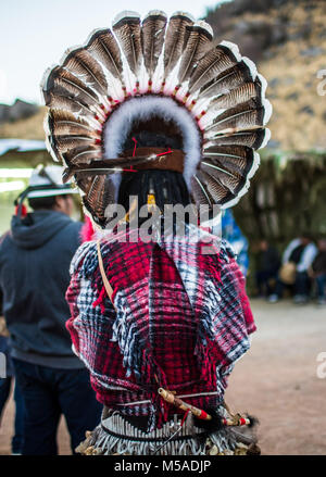 The Pharisees of the Yaqui tribe perform a ritual with masks of strange characters from animals, demons, aliens, extra terrestrials, etc., as part of Lent in Coloso Alto colony in Hermosillo, Sonora, Mexico. Stock Photo