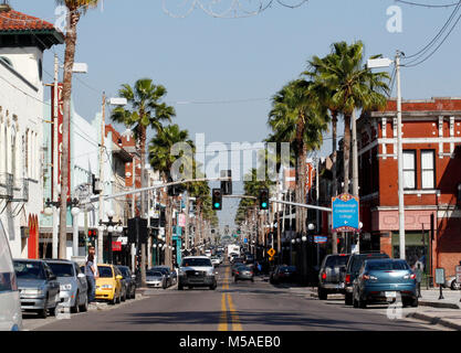 TAMPA, FLORIDA: View down 7th Avenue in Tampa's Ybor City Historic Landmark District. Stock Photo