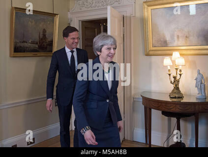 Prime Minister Theresa May meets the Dutch Prime Minister Mark Rutte inside 10 Downing Street, London. Stock Photo