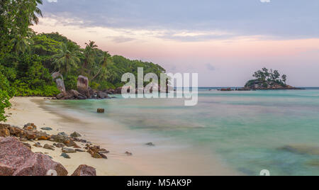 Anse Royale at sunset sandy beach on Mahe Seychelles. Stock Photo