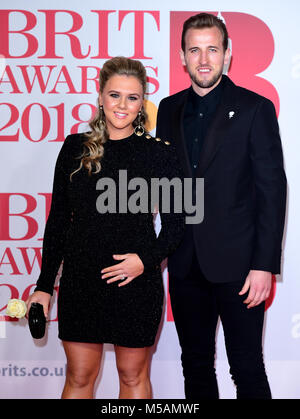 Harry Kane and Katie Goodland attending the Brit Awards at the O2 Arena, London. Stock Photo