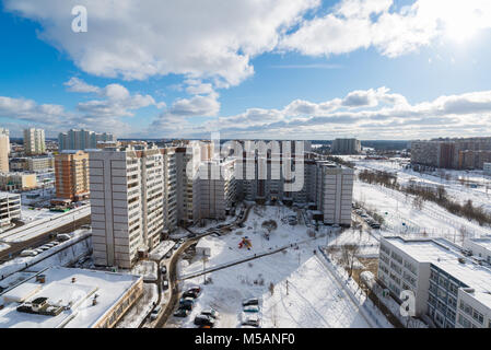 Winter city landscape in Zelenograd in Moscow, Russia Stock Photo