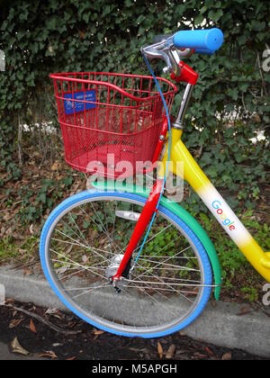 Google bike available in the streets of Mountain View, in Silicon Valley, where is the headquarter of Google company Stock Photo