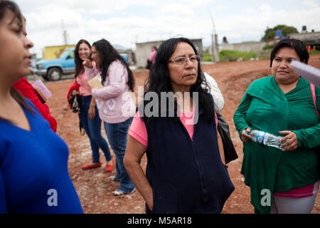 Families of inmates at Altiplano wait outside the maximum-security prison near Toluca, Mexico on Sunday, July 12, 2015. The notorious cartel leader Joaquin 'El Chapo' Guzman escaped from this high security prison the night before, the second time he has escaped a Mexican prison. Stock Photo