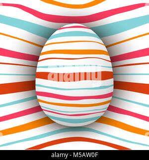 Colored striped egg with simple pink, orange, red, blue stripes. Abstract bright. Rainbow, psychedelic, for text, speech, message wrapping template wa Stock Vector