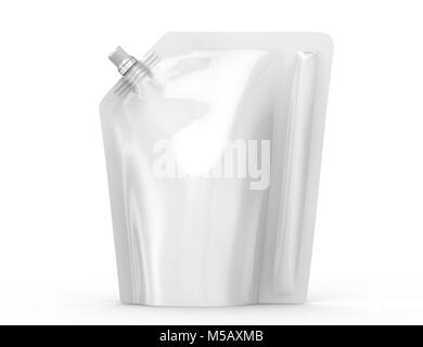 Detergent refill package, 3d render silver stand-up pouch bag mockup Stock Photo: 175417397 - Alamy