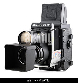 Mamiya C220f Medium format TLR film Camera. Twin Lens Reflex camera with 250mm lens Stock Photo