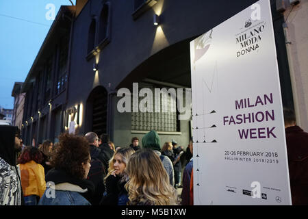 Milan, Italy - February 21, 2018: Milan Fashion Week logo during No.21's fashion show. Credit: Alberto Grosescu/Alamy Live News Stock Photo