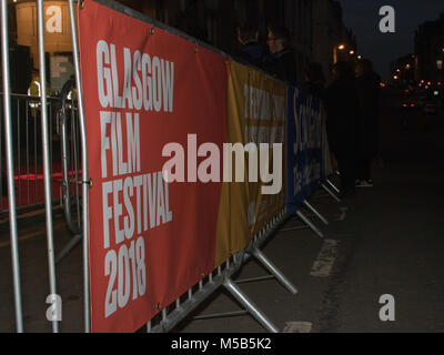 Glasgow, Scotland, UK. 21 February, 2018. Glasgow Film Festival 2018 (GFF) has opened at the Glasgow Film Theatre (GFT), this evening, with a screening of Isle Of Dogs. This was the UK premiere of the animated film, which was produced by Jeremy Dawson. Jeremy attended alongside VisitScotland's 'Ambassadog,' George. The audience included Lord Provost Eva Bolander, and actor, Jonathan Watson. GFF runs until 4th March, 2018. Iain McGuinness / Alamy Live News Stock Photo