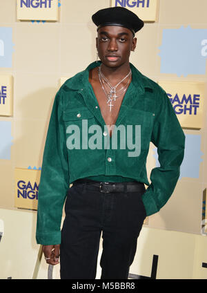 Hollywood, California, USA. 21st February, 2018. Rickey Thompson  26 arrives at New Line Cinema and Warner Bros. Pictures' 'Game Night' Premiere at the TCL Chinese Theatre on February 21, 2018 in Hollywood, California. Credit: Tsuni / USA/Alamy Live News Stock Photo