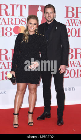 Photo Must Be Credited ©Alpha Press 079965 21/02/2018 Katie Goodland and Harry Kane The Brit Awards 2018 at The O2 Arena London Stock Photo