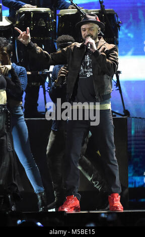 Photo Must Be Credited ©Alpha Press 079965 21/02/2018 Justin Timberlake The Brit Awards 2018 at The O2 Arena London Stock Photo