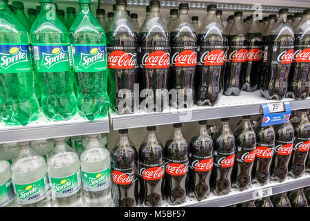 Buenos Aires Argentina,Carrefour Express convenience store grocery supermarket food,interior inside,soft drink drinks,soda,Coca-Cola,Sprite,plastic bo Stock Photo