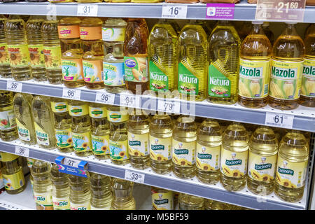 Buenos Aires Argentina,Carrefour Express convenience store grocery supermarket food,interior inside,cooking oil,corn,sunflower,Mazola,Cocinero,Natura, Stock Photo