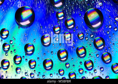 Water droplets on the shiny surface of a DVD. England UK GB Stock Photo