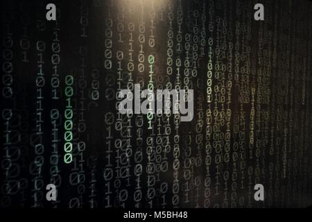 Computer AI intelligence data internet connection concepts. binary code numbers background on computer monitor for computer technology concepts. Priva Stock Photo