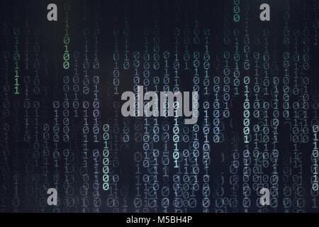 Computer AI intelligence data internet connection concepts. binary code numbers background on computer monitor for computer technology concepts. Priva Stock Photo