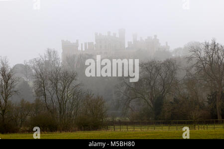 Belvoir Castle on a misty morning in Leicestershire, near Grantham, England, U.K.