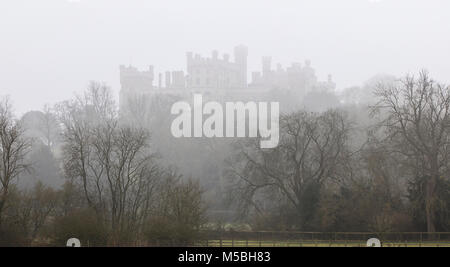 Belvoir Castle on a misty morning in Leicestershire, near Grantham, England, U.K.