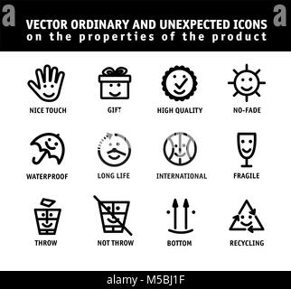 Set icons properties of products black and white. Stock Vector